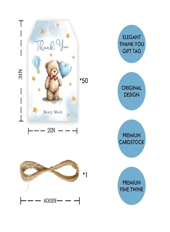 FORSHEEP 50pcs Bear Thank You Tags, Cute Bear Gift Tag with String for Birthday Party, We Can Bearly Wait Thank You Paper Tags for 1st Birthday Party Favors - Image 2